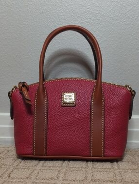 Dooney & Bourke dark Red Pebbled Leather Satchel with Brown Trim